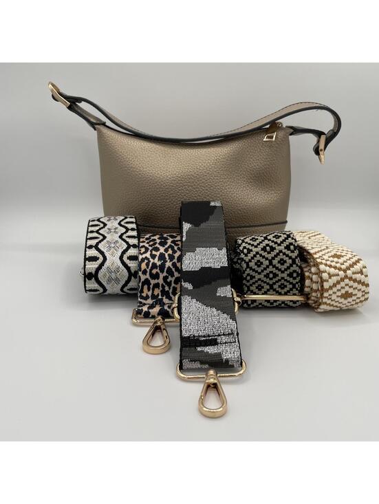 Handbags - Gold Hobo Vegan Leather Bag w/ 5 Interchangeable Guitar Straps Medium Size